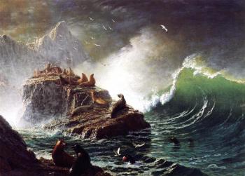 Albert Bierstadt : Seals on the Rocks Farallon Islands
